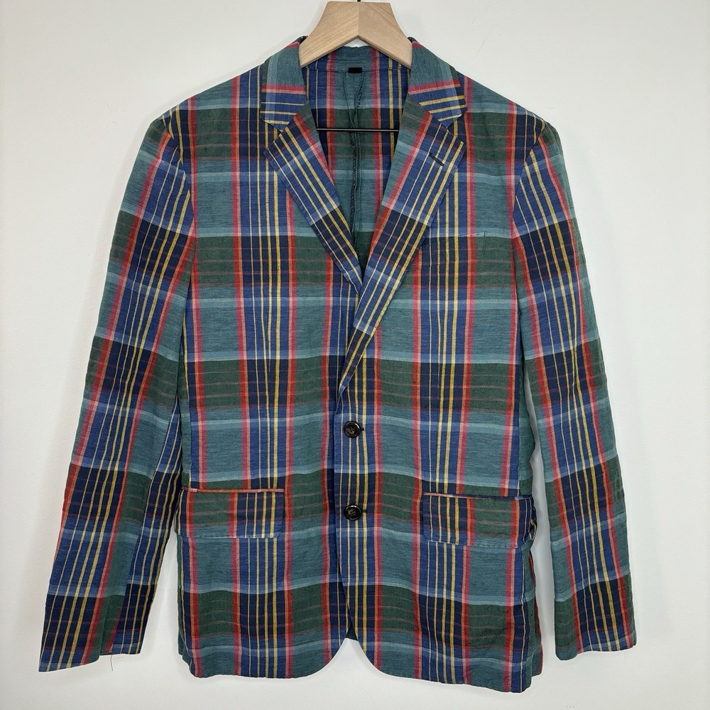 J Crew Ludlow Unstructured Madras Plaid Blazer 36 Slim Linen Preppy‎ Italian Ivy